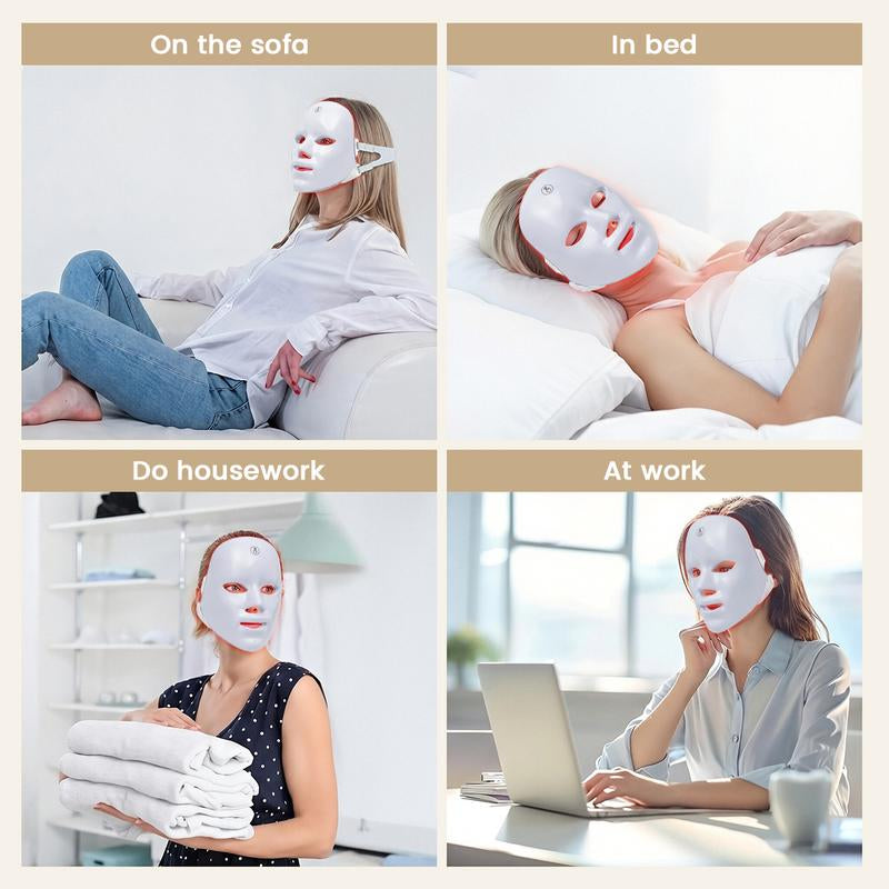 Red Light Therapy Mask, 7-Color LED Photorejuvenation Mask, Daily Care Photorejuvenation, Wireless Charging, Ideal Gift for Women, Autumn and Winter Skin Care Facial Care Gift