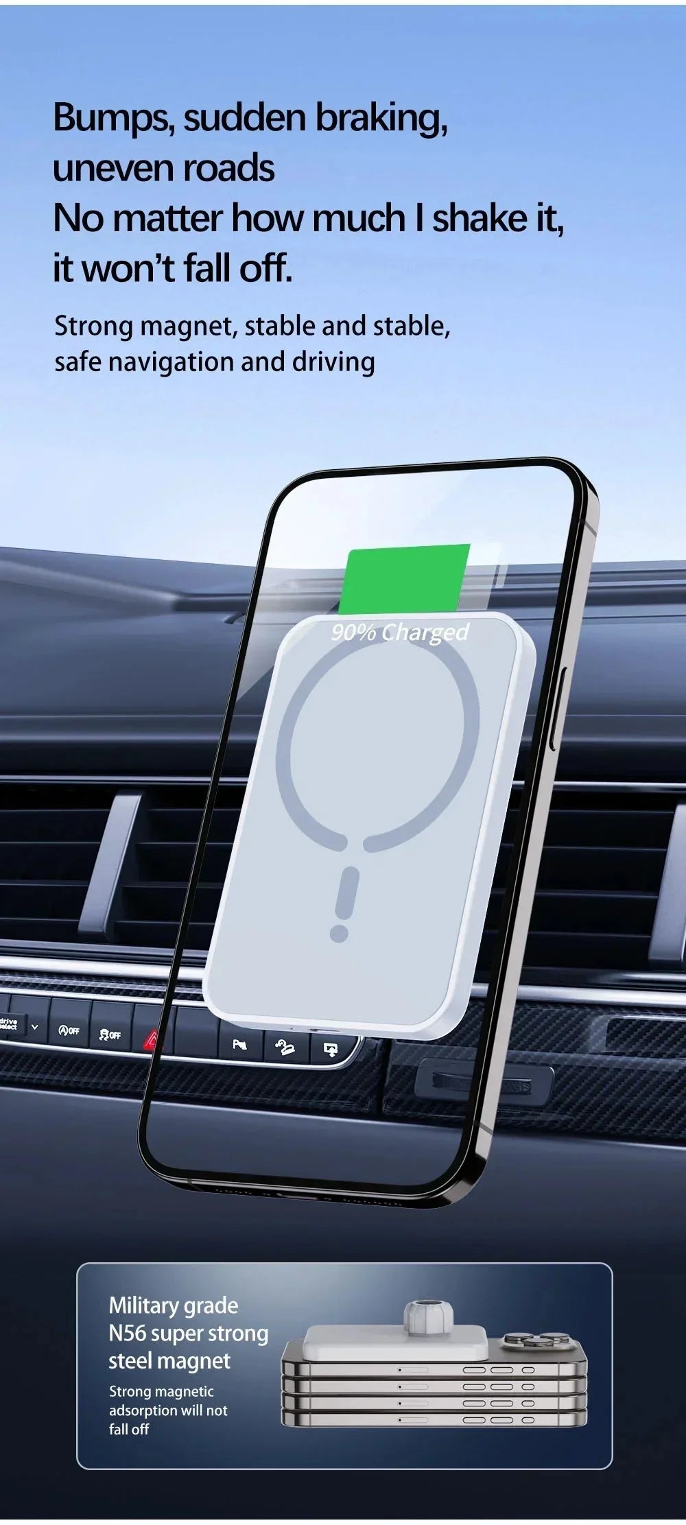 100W Magnetic Wireless Car Charger | Fast Car Phone Holder for iPhone 16 15 14 13 12