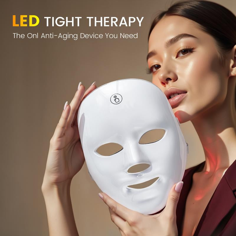 Red Light Therapy Mask, 7-Color LED Photorejuvenation Mask, Daily Care Photorejuvenation, Wireless Charging, Ideal Gift for Women, Autumn and Winter Skin Care Facial Care Gift