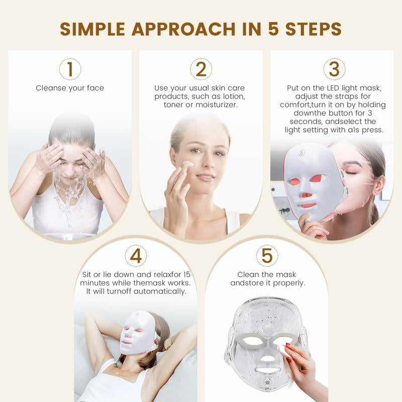 Red Light Therapy Mask, 7-Color LED Photorejuvenation Mask, Daily Care Photorejuvenation, Wireless Charging, Ideal Gift for Women, Autumn and Winter Skin Care Facial Care Gift
