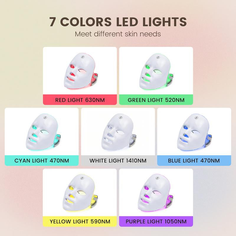 Red Light Therapy Mask, 7-Color LED Photorejuvenation Mask, Daily Care Photorejuvenation, Wireless Charging, Ideal Gift for Women, Autumn and Winter Skin Care Facial Care Gift