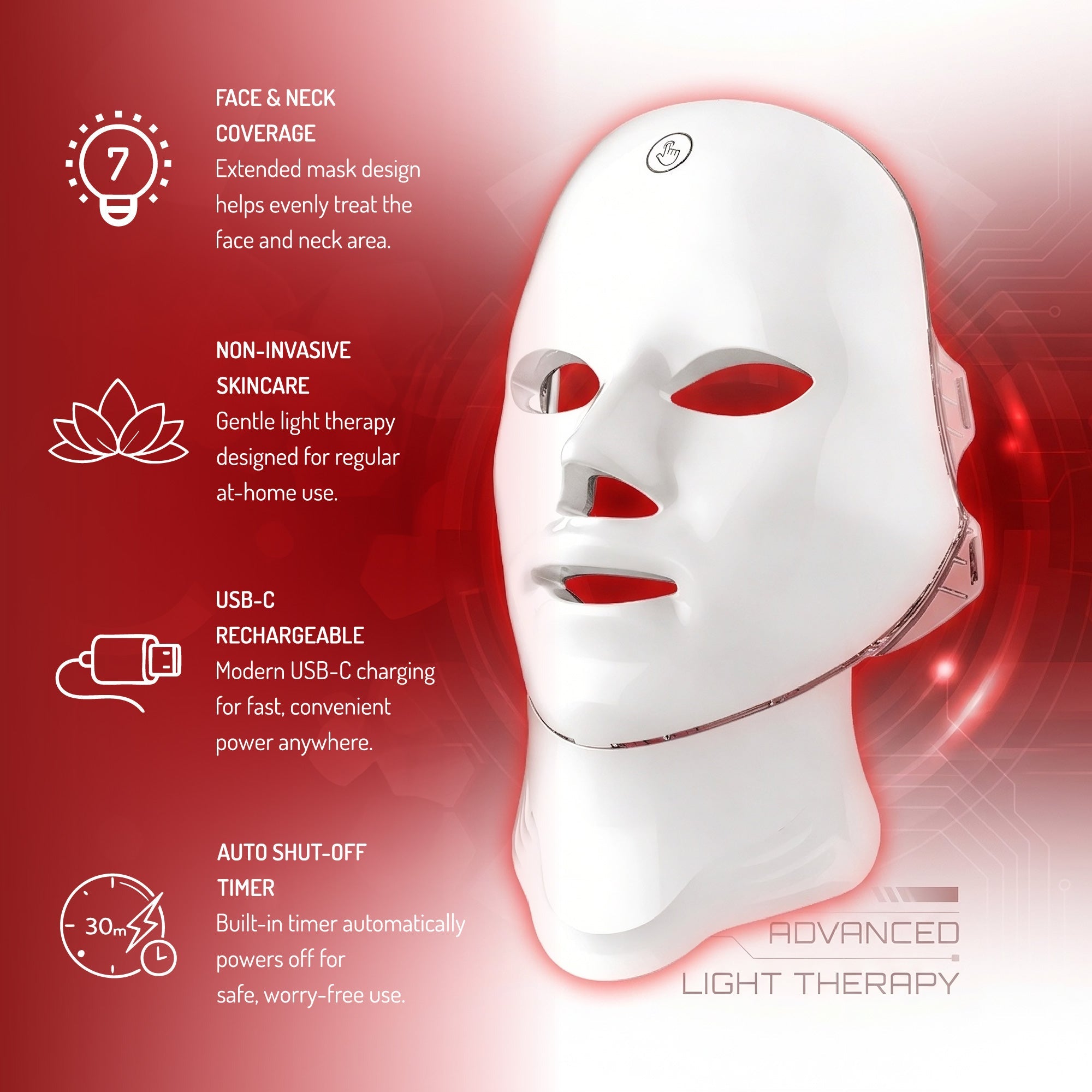 NEW US 7-in-1 Led Light Therapy Mask for Face & Neck