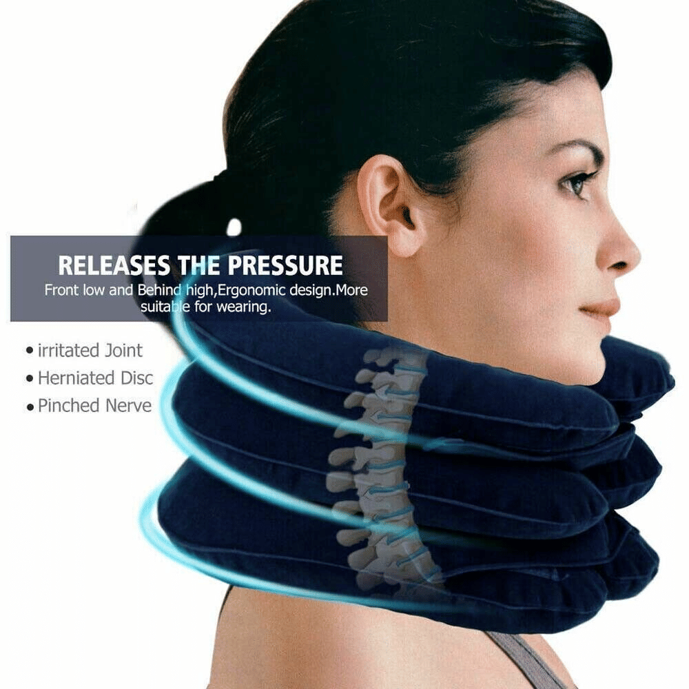 Cervical Neck Traction Device Headache Shoulder Pain Relax Brace Support Pillow Neck Pillow Home Office Travel Pillow 3-layered Air Inflatable Vertebra Auxiliary Tools Neck Support Assistant Pillow Air Adjustable and Inflatable Neck Pillow Comfort Neck