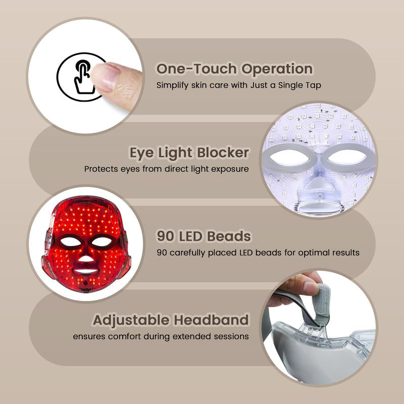 Red Light Therapy Mask, 7-Color LED Photorejuvenation Mask, Daily Care Photorejuvenation, Wireless Charging, Ideal Gift for Women, Autumn and Winter Skin Care Facial Care Gift