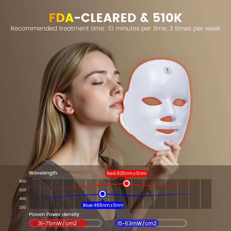 Red Light Therapy Mask, 7-Color LED Photorejuvenation Mask, Daily Care Photorejuvenation, Wireless Charging, Ideal Gift for Women, Autumn and Winter Skin Care Facial Care Gift