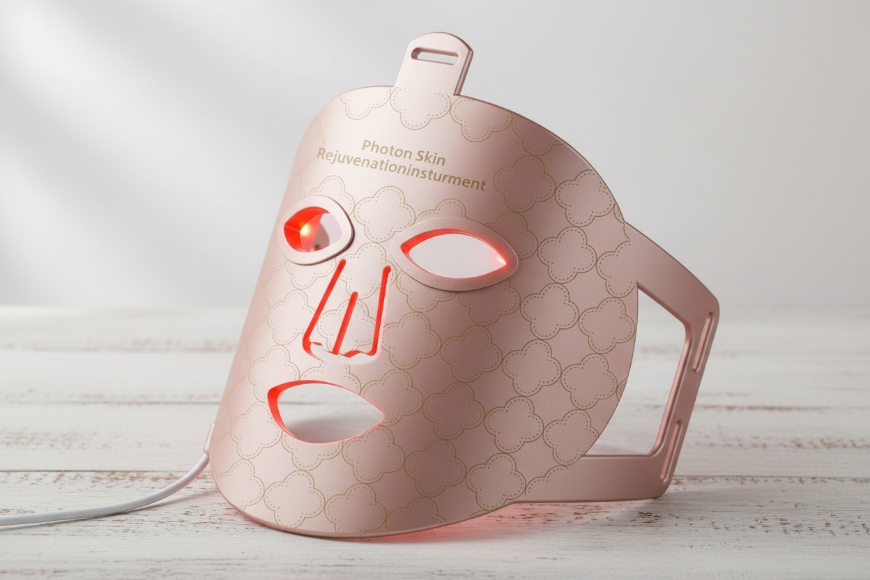 Red Light Therapy Face Mask - Light Rustic Background